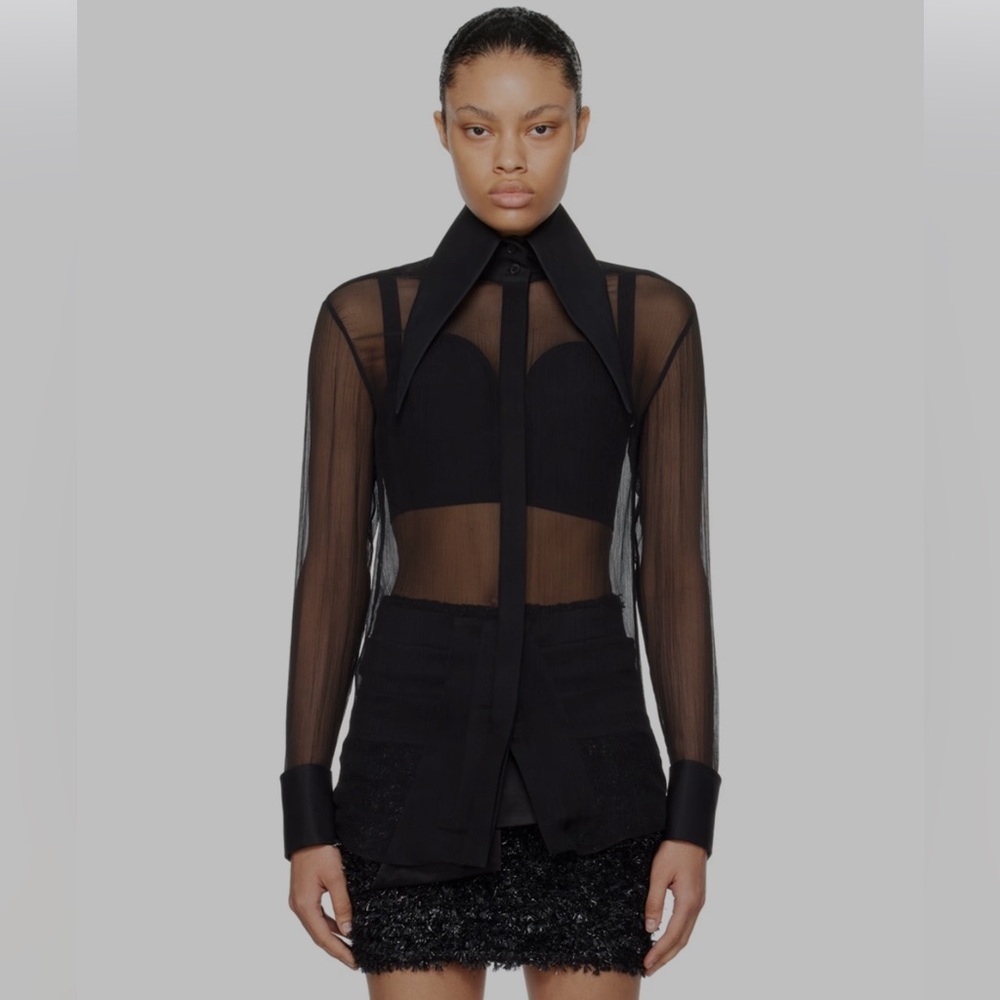 Balmain silk chiffon collard top